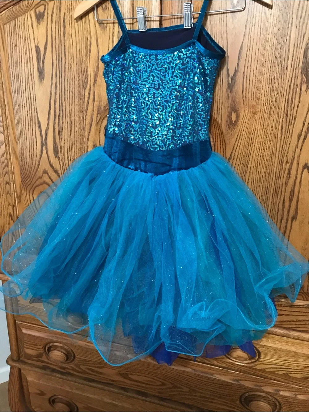 Curtain Call Girls Large Dance Ballet Costume Tutu Leotard Teal Blue